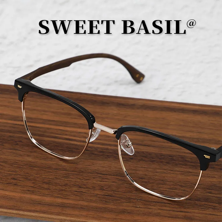 Sweet basil/紫淑新中式复古木纹理工半框百搭防蓝光网红近视眼镜