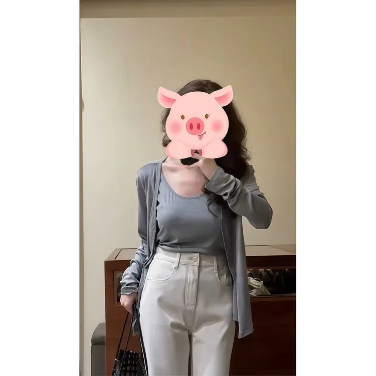 慵懒风通勤穿搭薄款长袖防晒开衫叠穿吊带背心高腰休闲裤子三件套