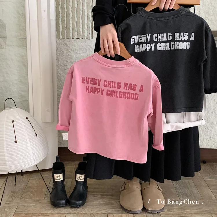 h0366  t恤2025秋季新款韩版男女童字母洋气套头上衣代发潮