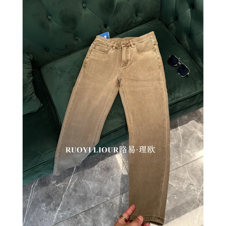 【路易理欧】欧货老钱微弹水洗中腰直筒编织白色牛仔裤百搭直筒0507