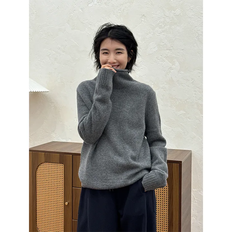 LANGQING row风高领绵羊毛山羊绒高领针织衫47086#