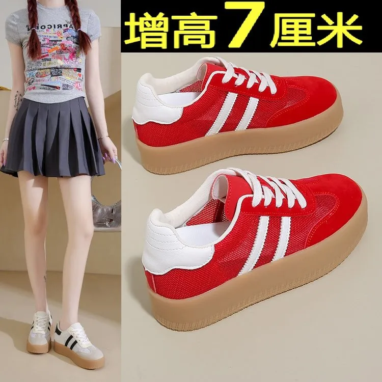小个子内增高7CM运动休闲鞋透气网孔德训鞋女2025夏季新款阿甘鞋