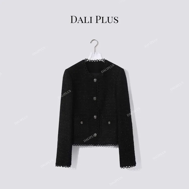 DALI PLUS“黑闪蕾丝花边外套”花边小香风外套-D5SS7288