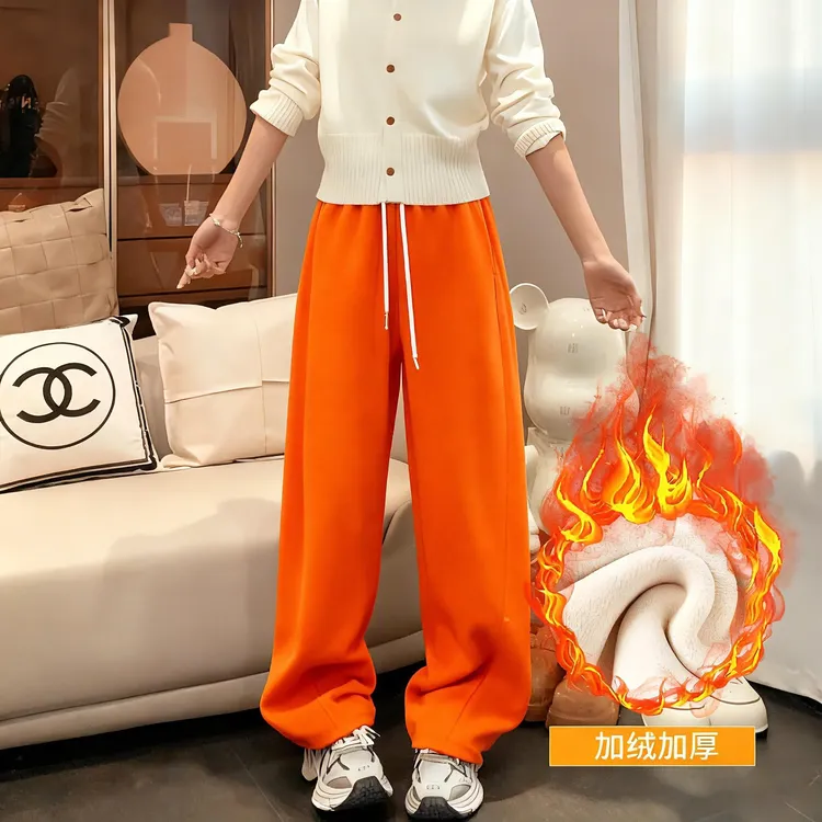 2025年新款两穿弯刀运动裤秋冬宽松卫裤直筒休闲阔腿束脚长裤子