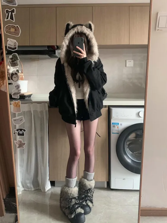 座山雕棉服女猫耳朵外套情侣2025宽松新款棉衣派克服美式冬季棉袄