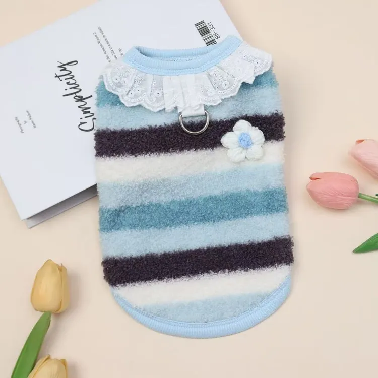 秋冬新款保暖毛绒猫咪狗狗无袖背心宠物衣服中小型犬适用加厚花边