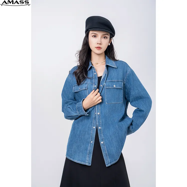 AMASS/阿玛施春秋新款时尚气质百搭休闲长袖印花牛仔衬衫 5300971