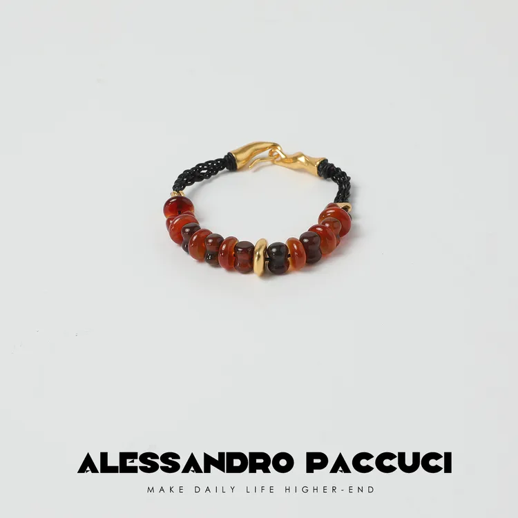 黄铜皮质手链 AP洛哥42070EL【绯焰灵犀】编织皮绳串珠时尚百搭手链