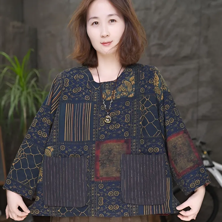 【双面穿-打底衫】大码女装宽松显瘦纯棉上衣2025新款民族风T恤