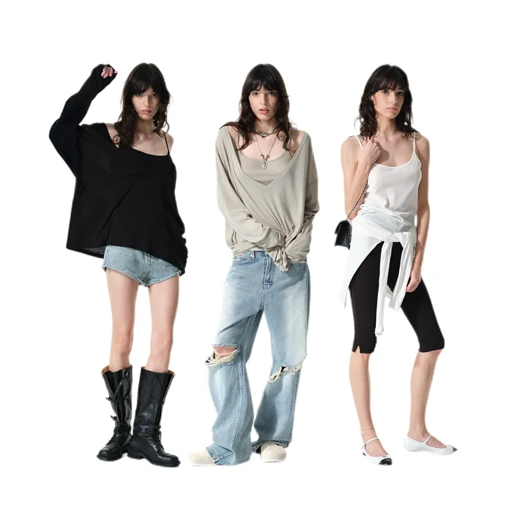 Two little guys*夏日慵懒天丝麻感百搭吊带背心V领长袖T恤两件套