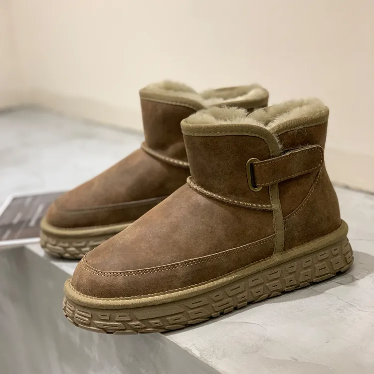 N241皮毛一体真皮雪地靴男款冬季加绒加厚防水短靴东北保暖大棉鞋