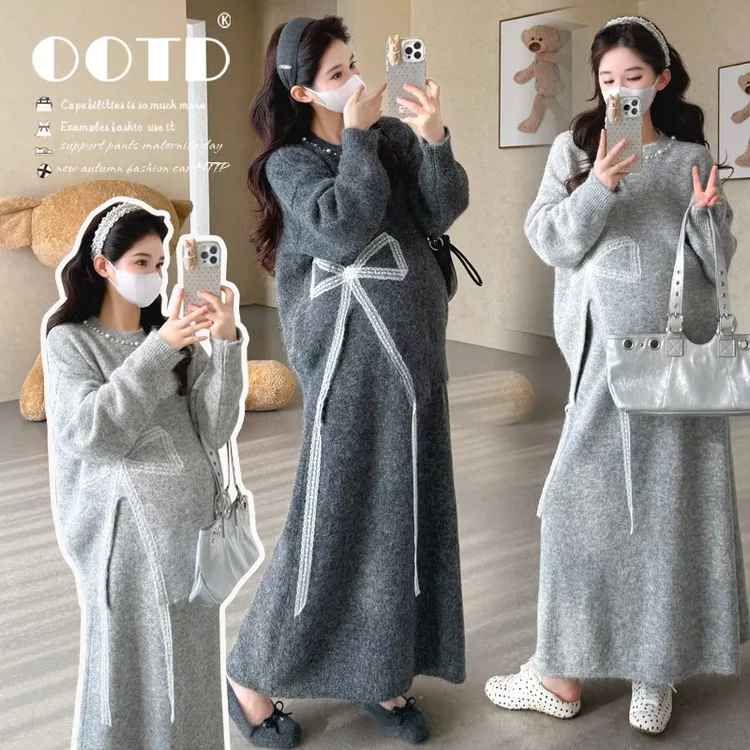 孕妇装秋冬季2025新款小香风时尚洋气减龄宽松毛衣秋冬款两件套