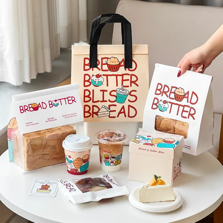 烘焙甜品面包外卖打包袋子一次性牛皮纸袋手提袋定制包装印刷logo