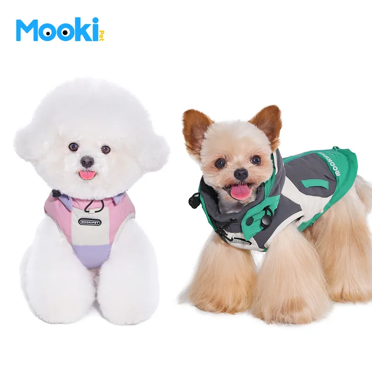 mookipet狗狗羽绒服宠物比熊冬季可牵引可脱卸连帽90白鸭绒马甲