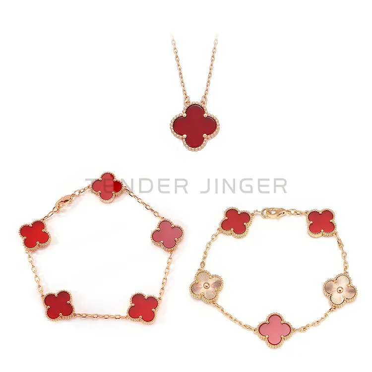 Tender Jinger 坠链均925银 ｜线下专供幸运草系列-心动红手链项链