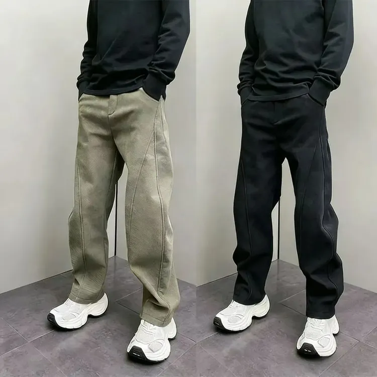 2025冬季加绒宽松条绒休闲裤男松紧腰抽绳直筒长裤时尚弯刀运动裤