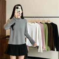 木耳边半高领长袖磨毛上衣打底T恤时尚百搭2025大码女装秋冬新款