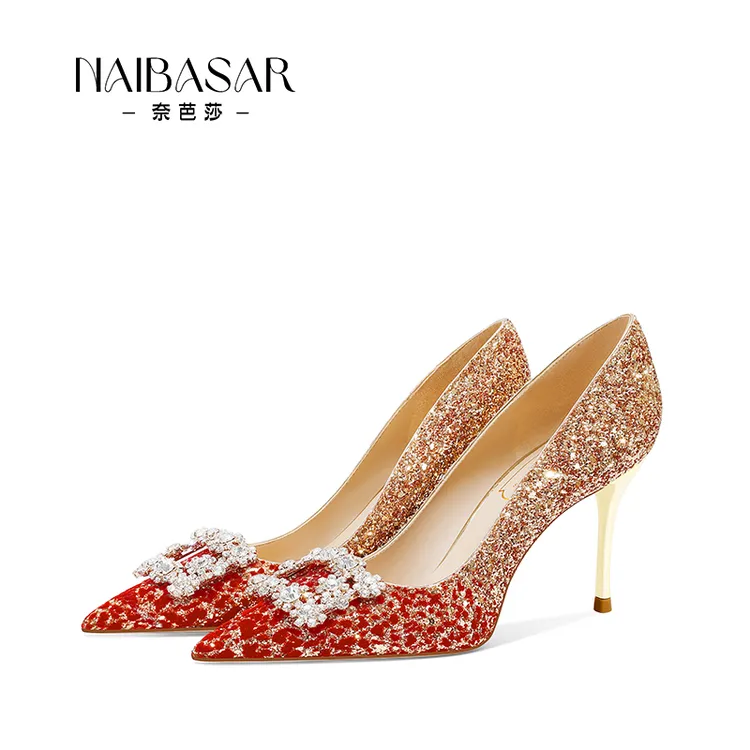 NAIBASAR/奈芭莎2025新款婚鞋女主婚纱秀禾两穿新娘水晶高跟单鞋