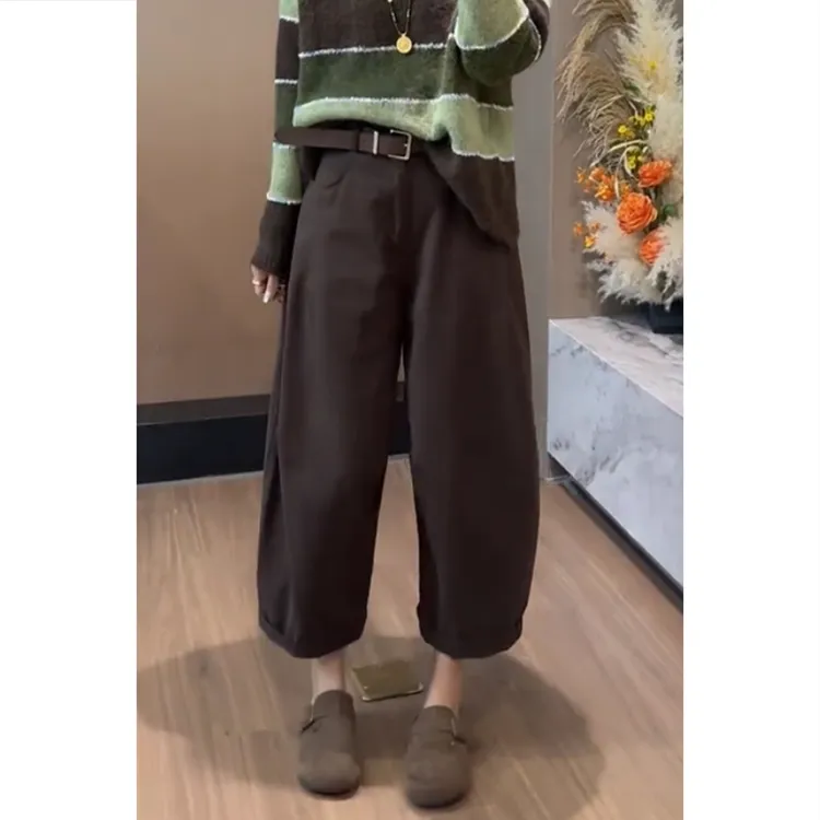 艾塔莉高腰宽松长裤早秋显瘦牛仔裤秋季阔腿裤气球裤美拉德风女裤