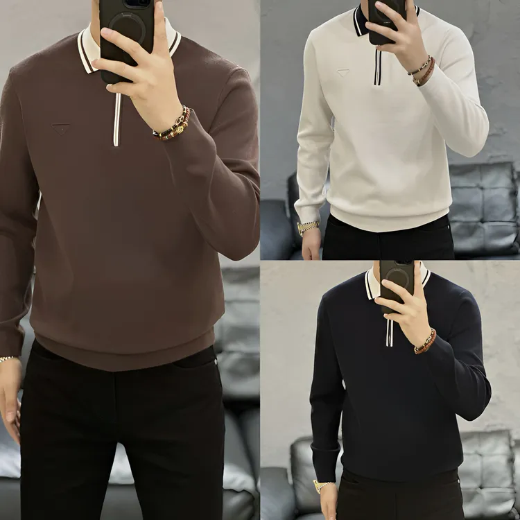  小野· 男装 | 男士时尚百搭撞色l领口长袖绵羊毛PoLo衫85002