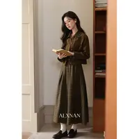 鹿向南「日暮巴塞尔」法式复古女秋冬新款咖色外套格纹半裙L57313TZ