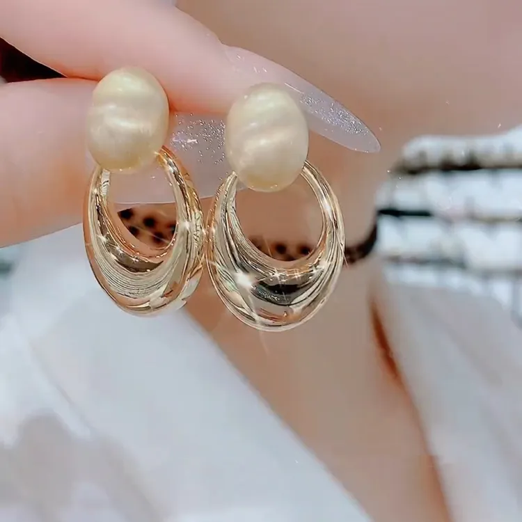 铜合金耳饰 椭圆磨砂圈圈耳钉轻奢高级流行耳坠百搭气质耳饰女