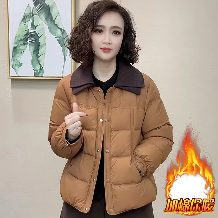 加厚保暖时尚毛线领羽绒棉服女2025年冬季新款小个子休闲百搭棉衣