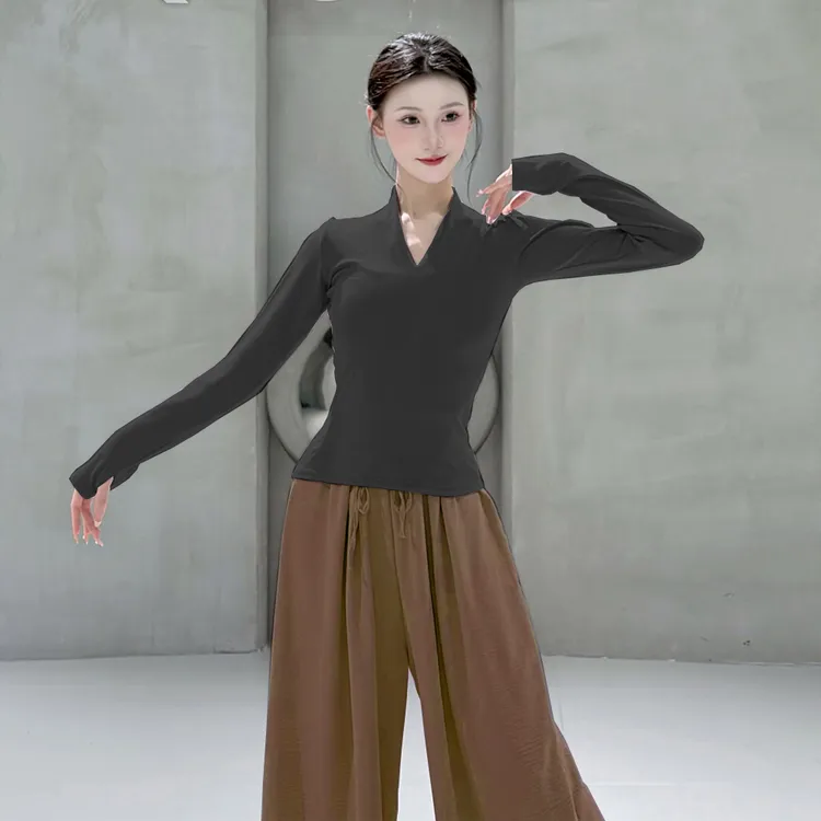 黑色舞蹈服女秋冬新款现代舞上衣套指长袖练功服中国古典舞形体服