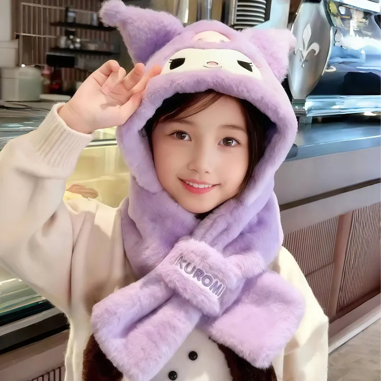 女童秋冬库洛米美乐蒂儿童帽子围巾一体帽女孩可爱卡通护耳保暖帽