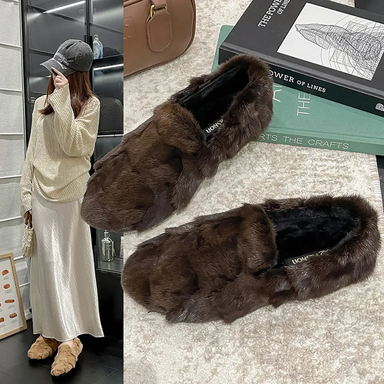 35-43大码真水貂毛毛女冬季加绒外穿平底2025明星同款毛毛鞋