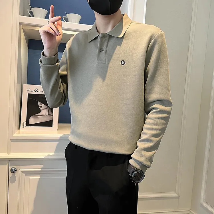 polo衫领长袖厚棉T男装秋冬新款韩版潮ins潮牌重磅春秋装男款上衣
