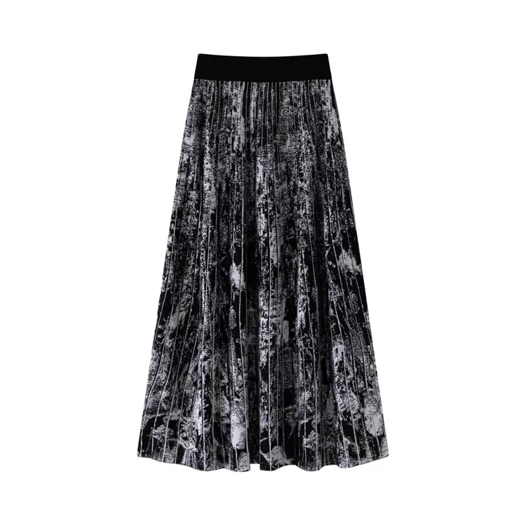 {匠心-杨子羊毛}水墨画女士半身裙75羊毛25桑蚕丝羊毛针织