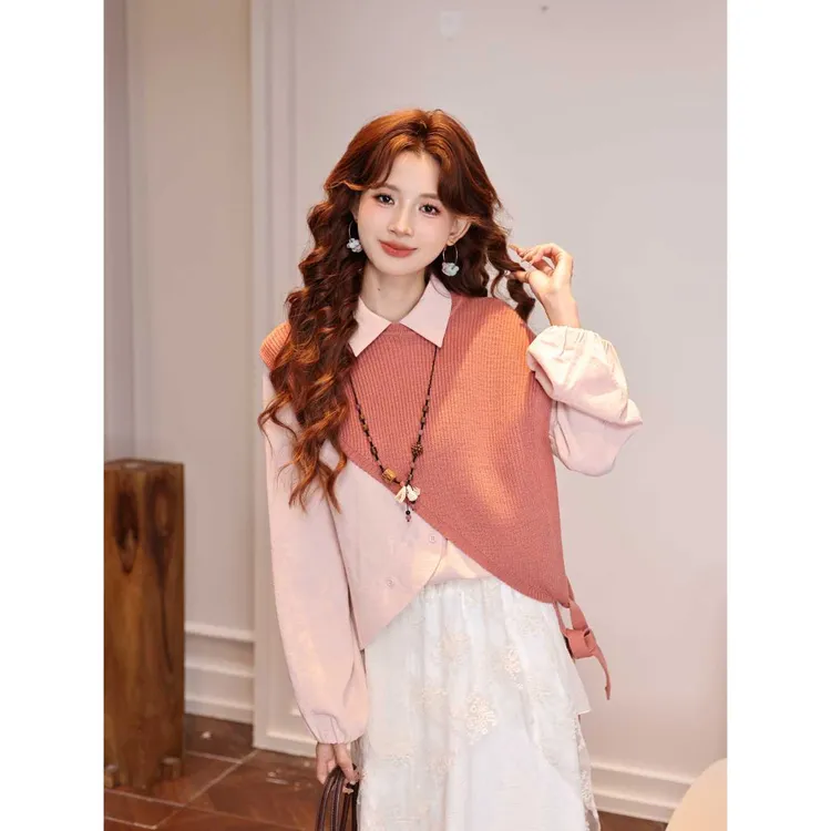 温舒敏【林间落雪】港风复古披肩长袖百搭宽松衬衣MS1116209