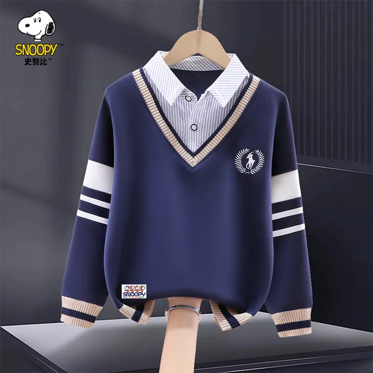 Snoopy/史努比男童卫衣假两件秋冬装中大童加绒加厚衬衫领学院风商品图