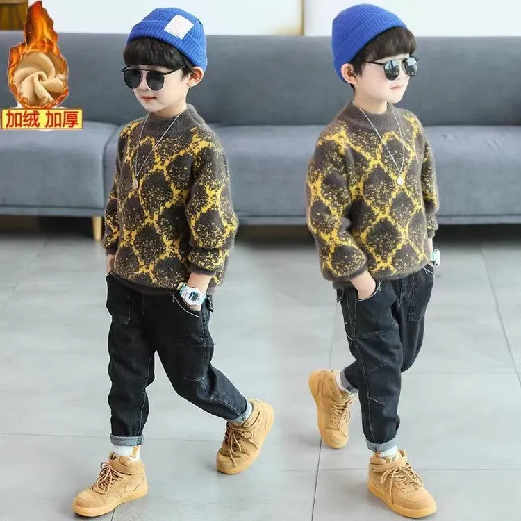 童装2025男童水貂绒秋冬款新款套头儿童中大童洋气加厚毛衣打底衫