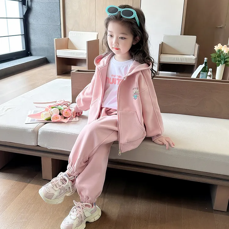 女童软棉休闲运动卫衣套装连帽款2025春秋新款儿童女宝宝童装秋季