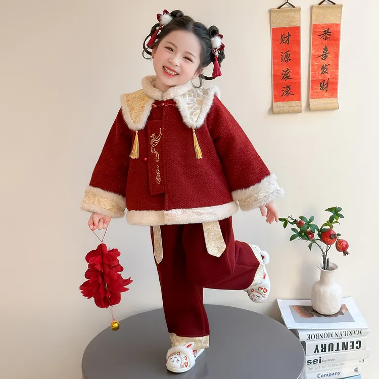 女童拜年服国风套装冬季儿童唐装汉服宝宝女孩秋冬款过年新年衣服