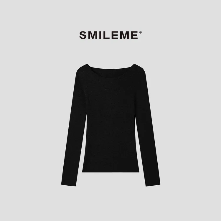 3-SMILEME【 未名湖泊】气质时尚百搭打底修身长袖上衣R5376034