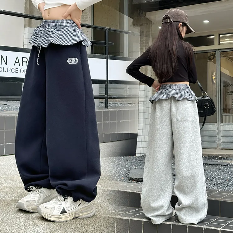 女童裤子春秋款2025新款儿童秋装针织卫裤宽松直筒中大童休闲长裤