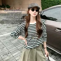 美洋MEIYANG 小绿条针织衫 UPW高支棉纱_圆领宽松条纹上衣-周五