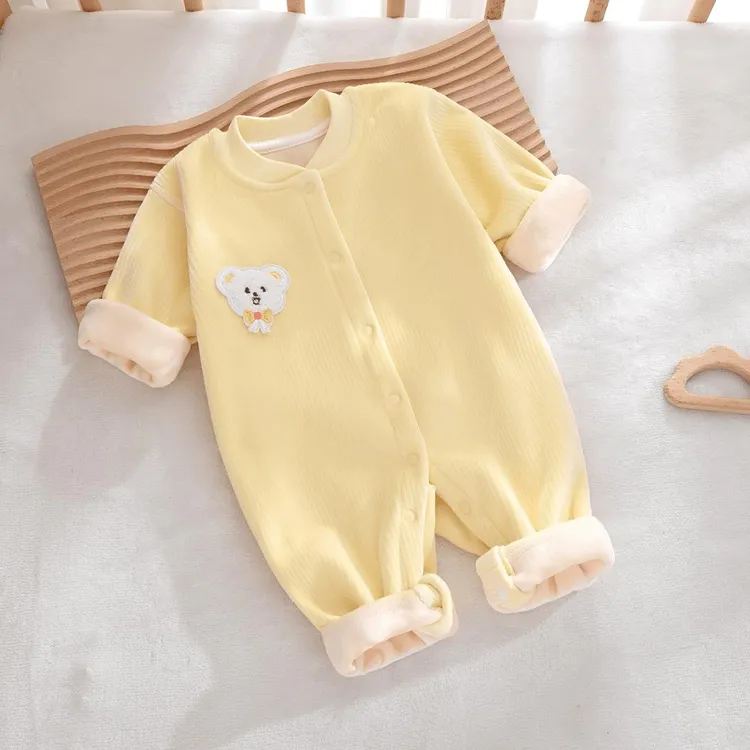 婴儿宝宝新生儿女宝连体衣加绒加厚保暖冬装冬款秋冬季春秋长袖睡