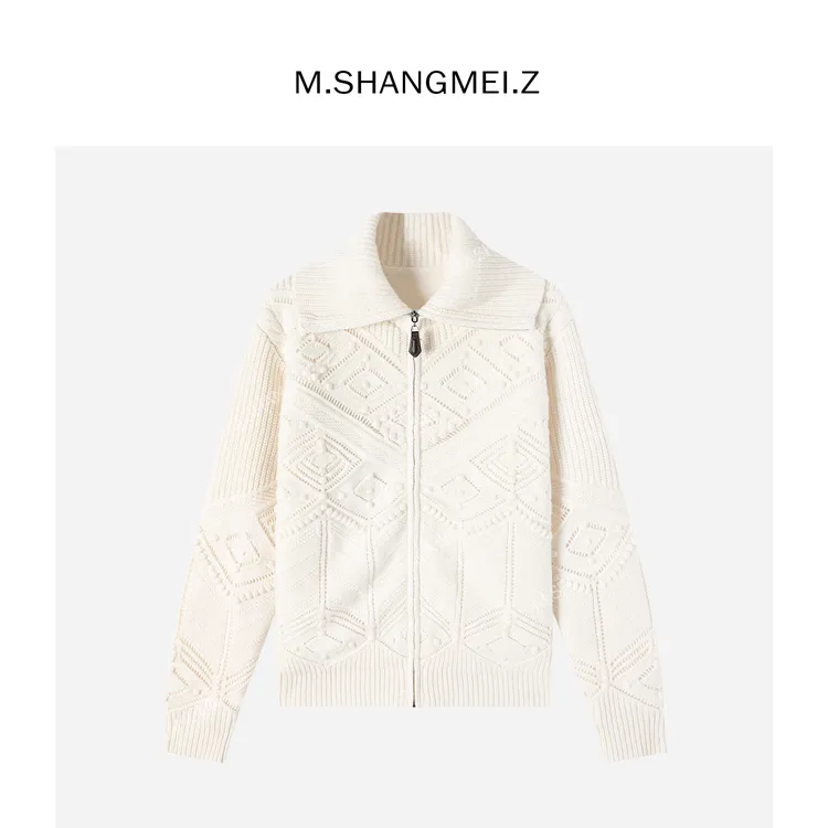 M.SHANGMEI.Z/沐熙【姣姣白月】美大哥立体提花老钱高领毛衣X123438
