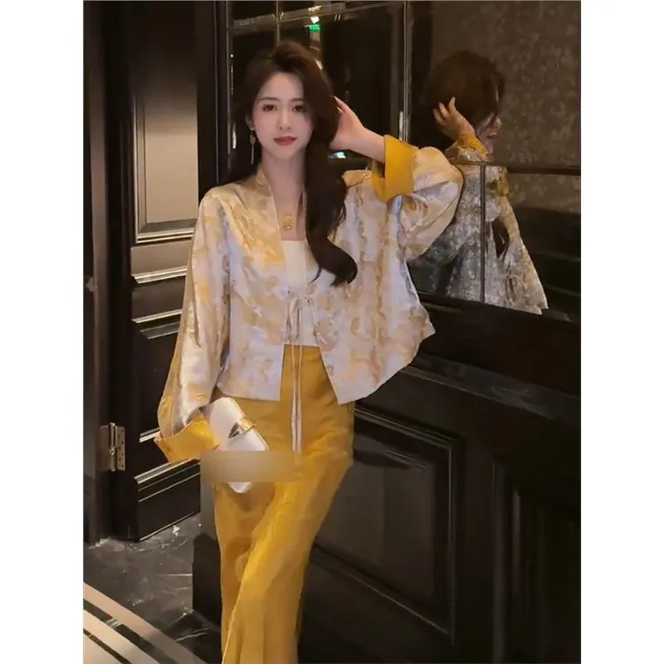新中式女装2025年春夏款国风套装裙高级感黄色上衣半身裙两件套女
