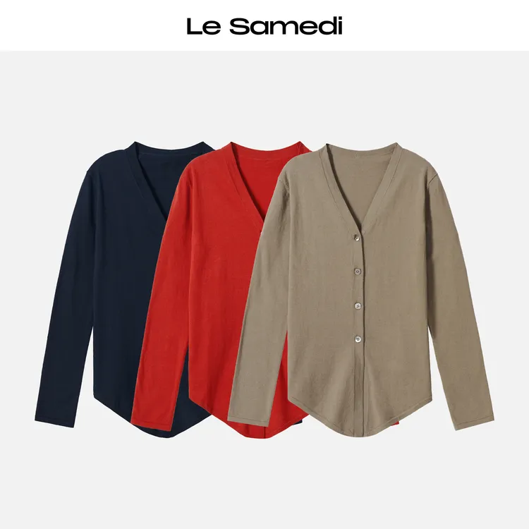 Le Samedi【剪刀手】云柔感棉纱 随性松弛多穿法燕尾式下摆V领开衫