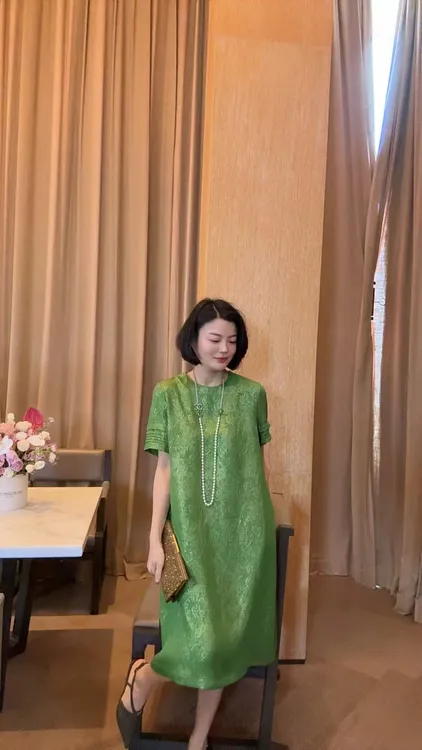 TANTAN  XD 真丝提花气质中袖连衣裙2192