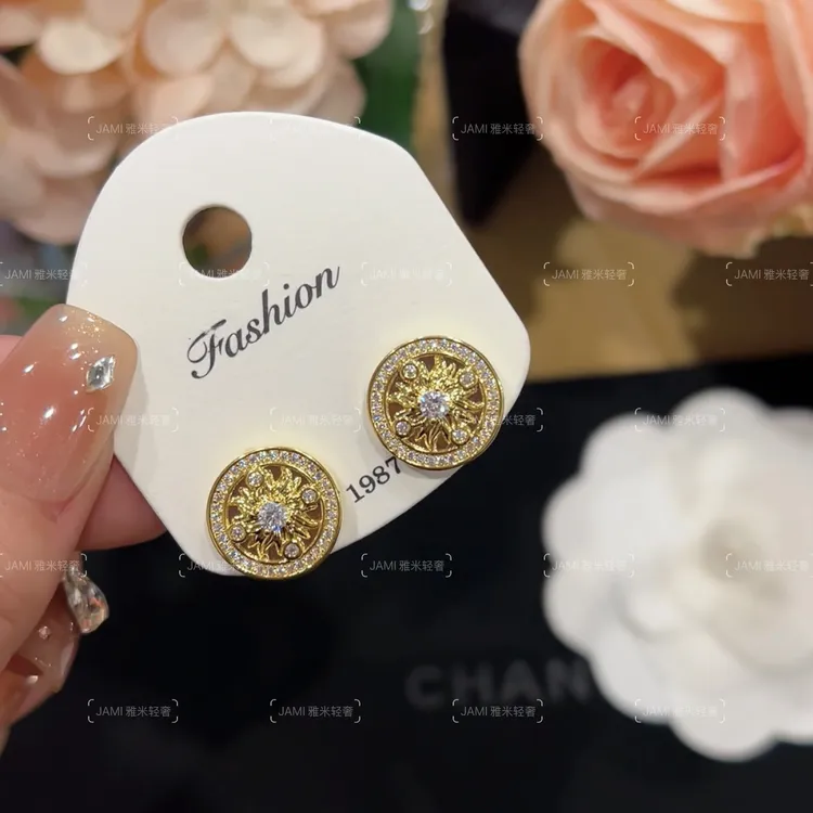 镀K金 Jami 太阳图腾小耳钉法式复古精致百搭时尚