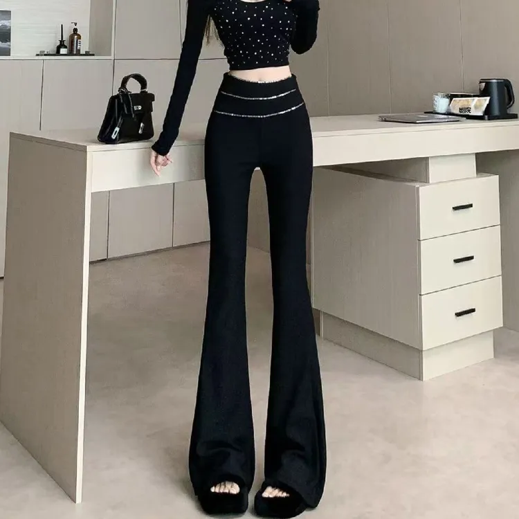 设计感腰头装饰黑色喇叭裤女微喇裤百搭秋季外穿显瘦高腰休闲裤潮