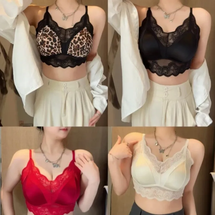 「性价比」大码缎面蕾丝边高弹一体式固定杯全包大胸显小美背心