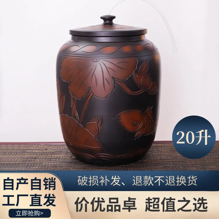 正宗云南建水紫陶水缸家用储水用陶瓷带盖老师存纯净水抽水桶泡茶