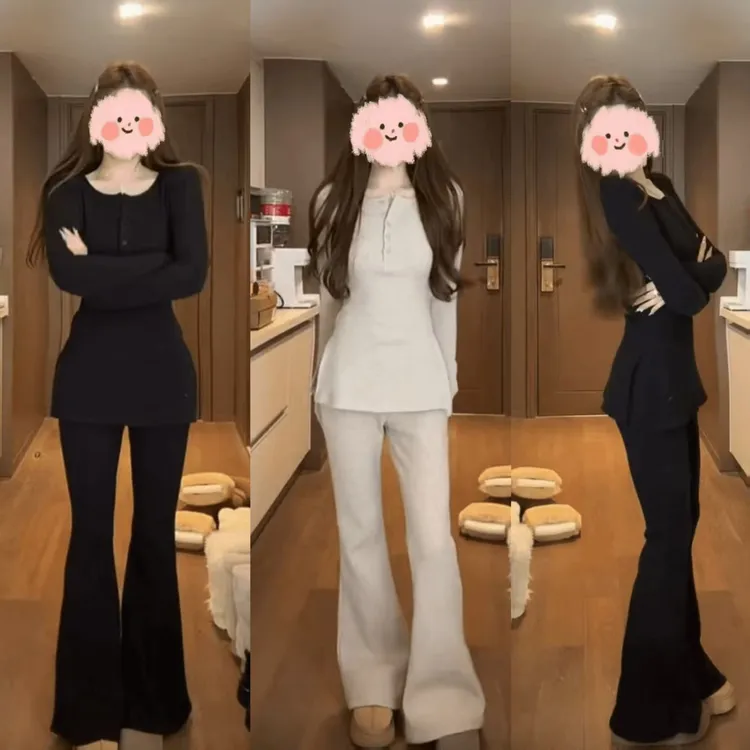 2025冬季新款韩系时尚洋气套装女加绒磨毛上衣收腰显瘦休闲裤套装